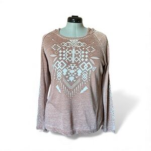 Back in the Saddle - Women's Aztec Patterned Top w/ Rhinestone - Brown